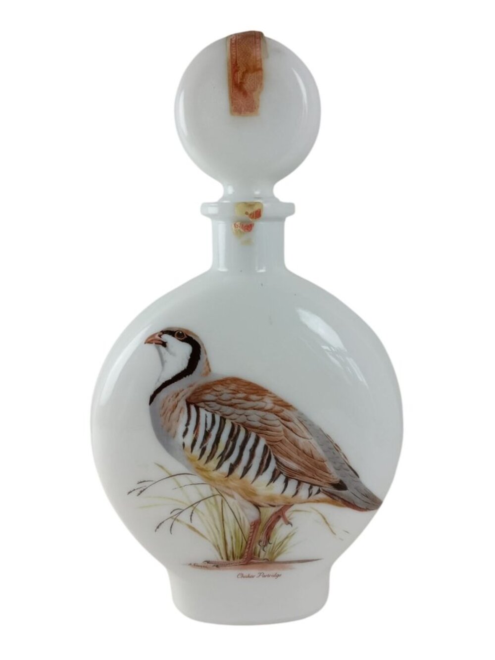 Field Birds Chukar Partridge Milk Glass Decanter 1969 Empty Bottle #2 Vintage